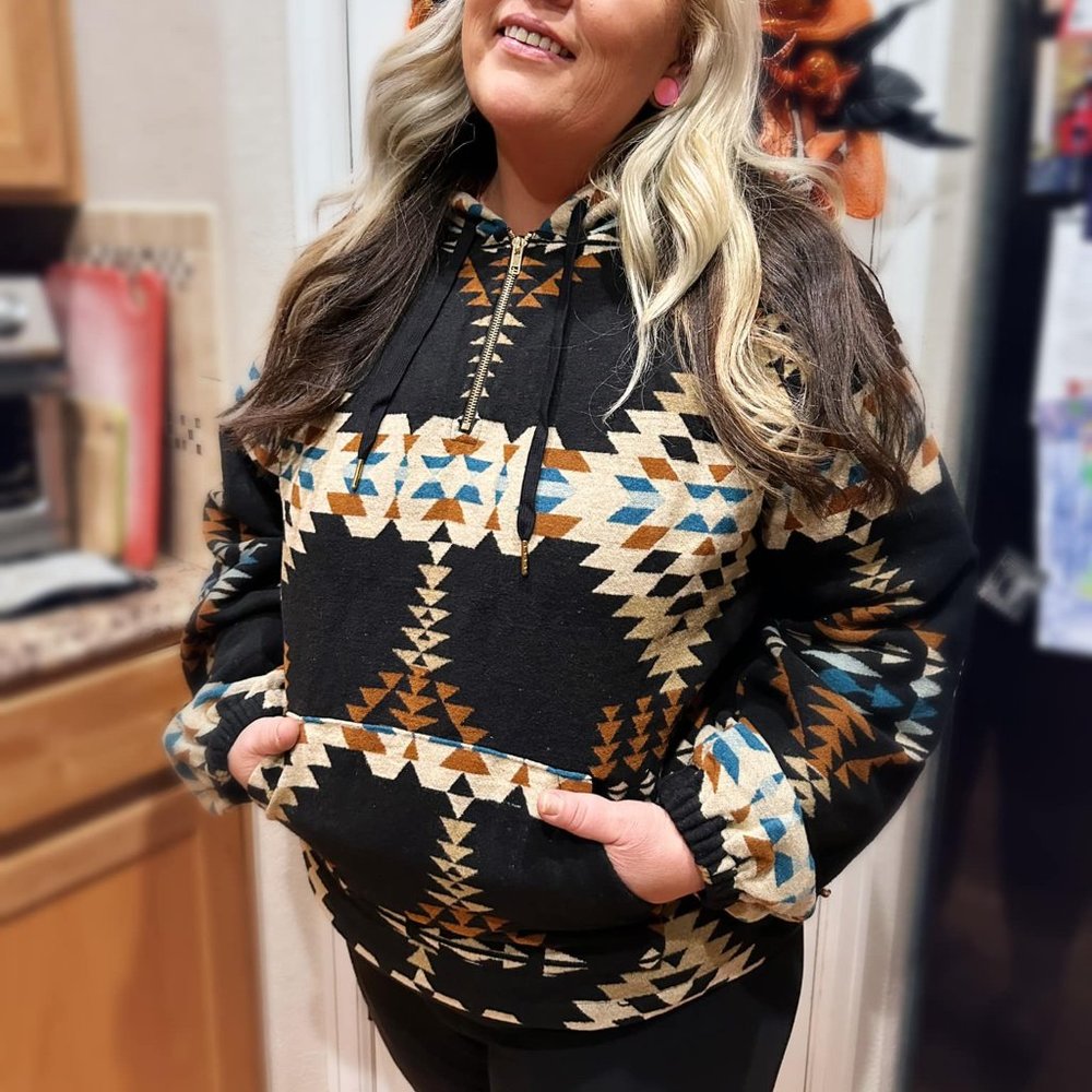 Black Aztec Half Zip Hoodie